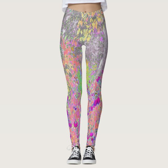 Watercolor Garden Sunrise with Purple Flowers Leggings (Front)