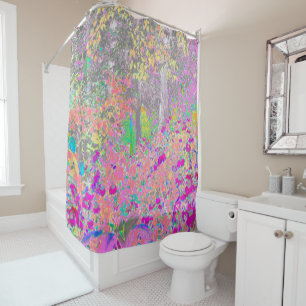 Watercolor Garden Sunrise with Purple Flowers Shower Curtain