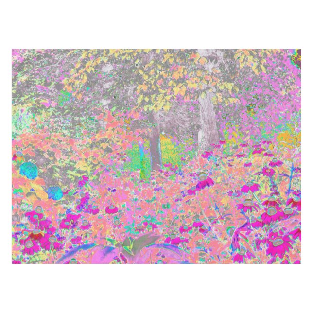 Watercolor Garden Sunrise with Purple Flowers Tablecloth (Front (Horizontal))