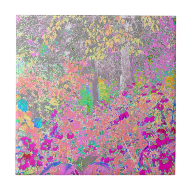 Watercolor Garden Sunrise with Purple Flowers Tile (Front)
