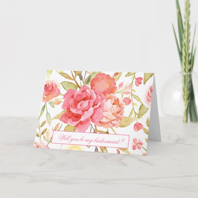 Watercolor Garden Wedding Will You Be My Bridesmai Card (Front)