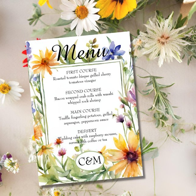 Watercolor Garden Wildflower Spring Wedding  Menu (Creator Uploaded)
