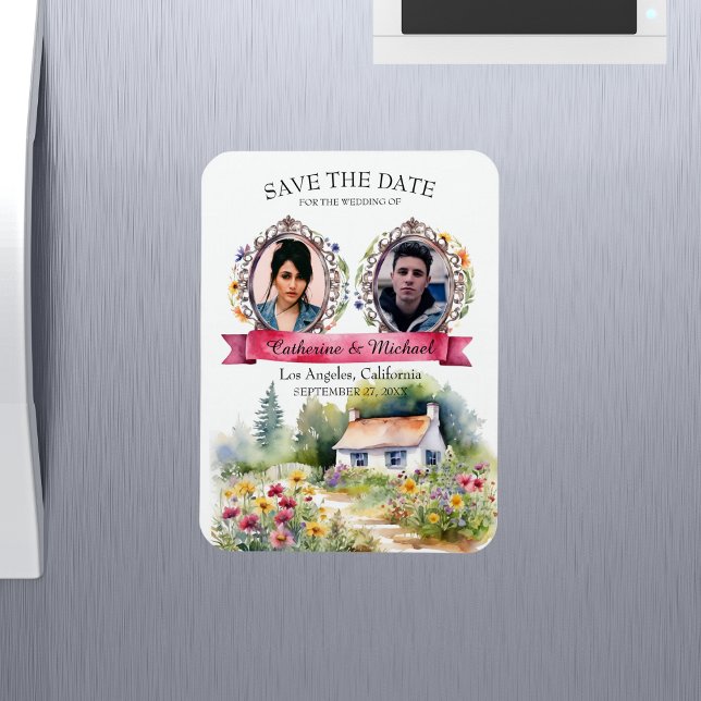 Watercolor Garden Wildflowers Spring Wedding Photo Magnet (Creator Uploaded)