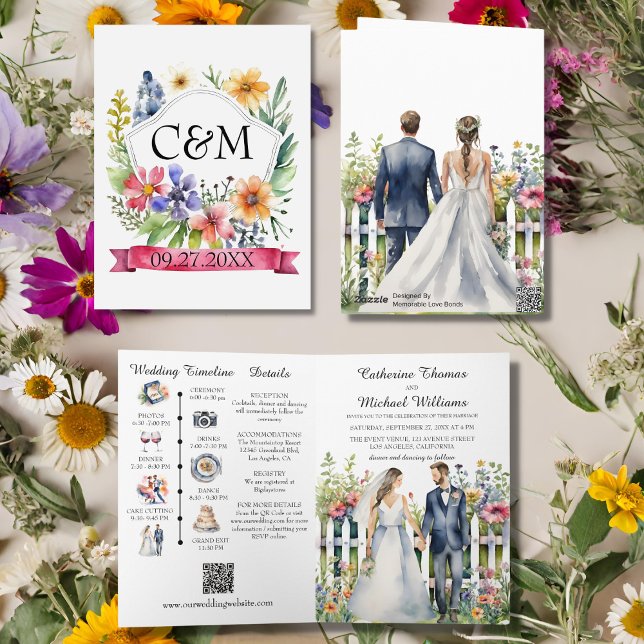 Watercolor Garden Wildflowers Wedding QR Code Invitation (Creator Uploaded)