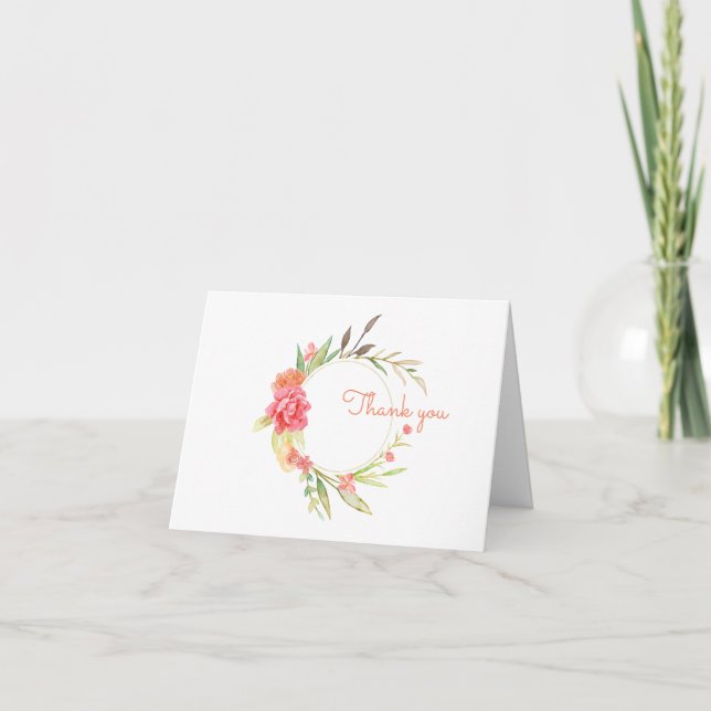 Watercolor Garden Wreath Thank You Card (Front)