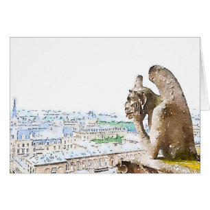 Watercolor Gargoyle of Notre Dame