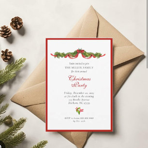 Watercolor garland and bow Christmas party  Announcement