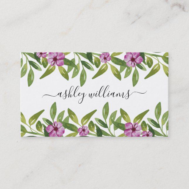 Watercolor garland handwritten calligraphy floral business card (Front)