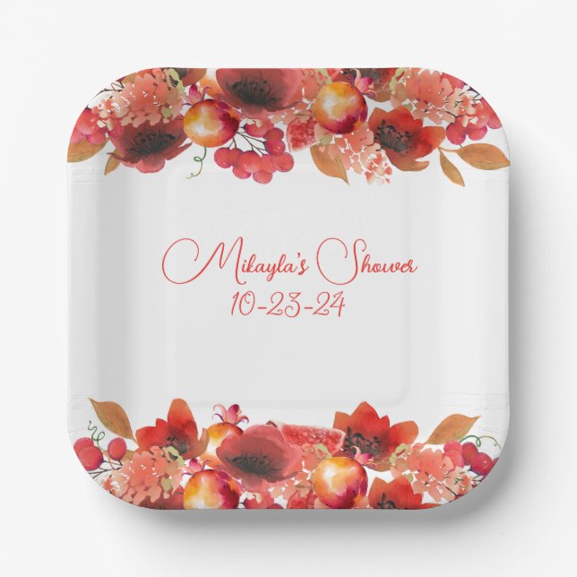 Watercolor Garland of Fruits and Berries Paper Plate (Front)