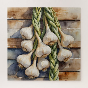 Watercolor Garlic Braid Rustic Jigsaw Puzzle