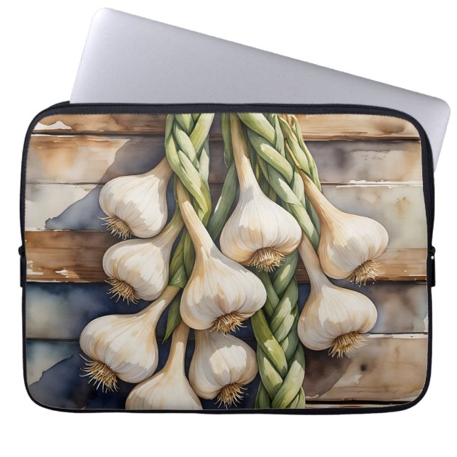 Watercolor Garlic Braid Rustic Laptop Sleeve (Front)