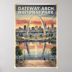Watercolor Gateway Arch National Park Retro Poster
