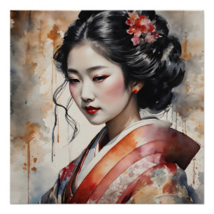 Watercolor Geisha no 9 Poster