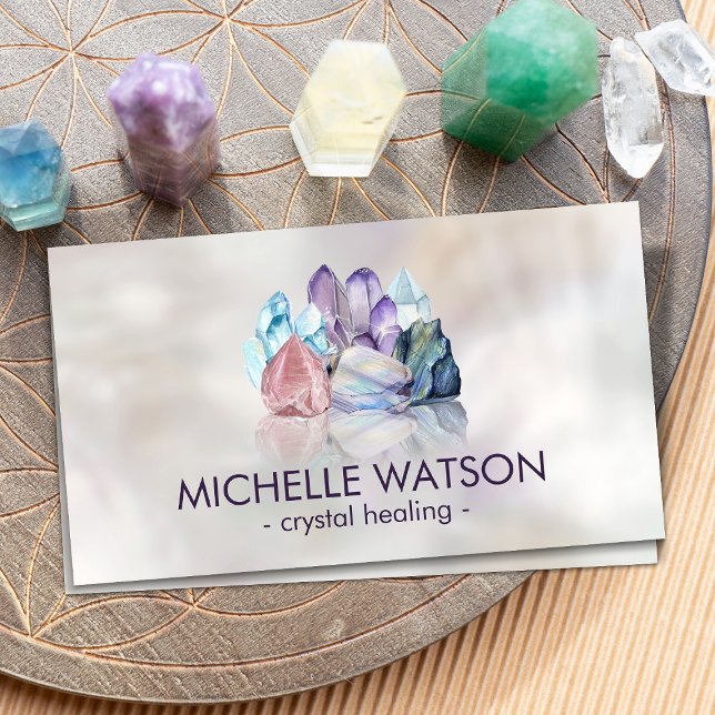 Watercolor gemstones - crystals on pearl business card (Creator Uploaded)