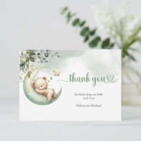 Watercolor gender neutral greenery bear Thank You