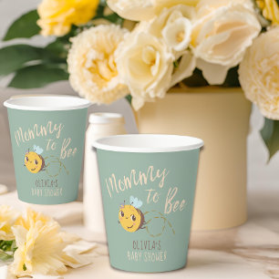 Watercolor gender neutral Mummy to Bee baby Shower Paper Cups