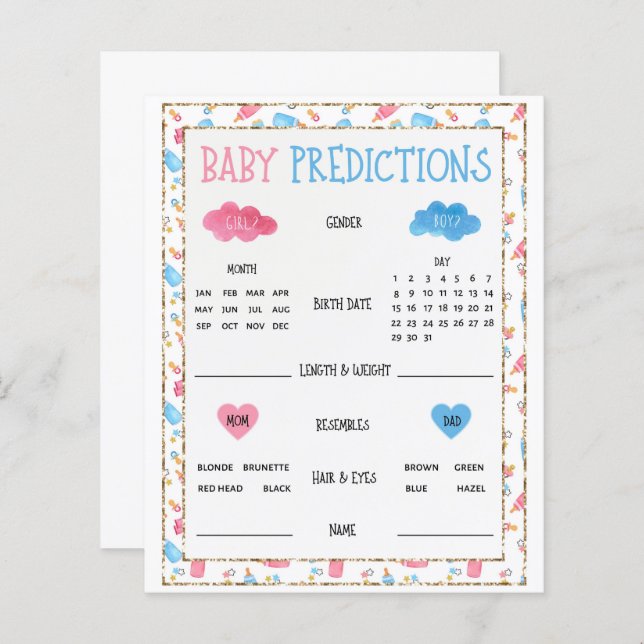 Watercolor Gender Reveal Baby Predictions Game (Front/Back)