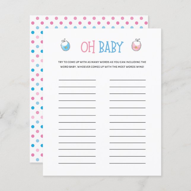 Watercolor Gender Reveal Oh Baby Game (Front/Back)