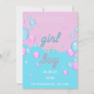 Watercolor Gender Reveal Party Boy or Girl Invita Invitation