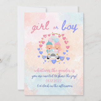 Watercolor Gender Reveal Party Boy or Girl Invitation