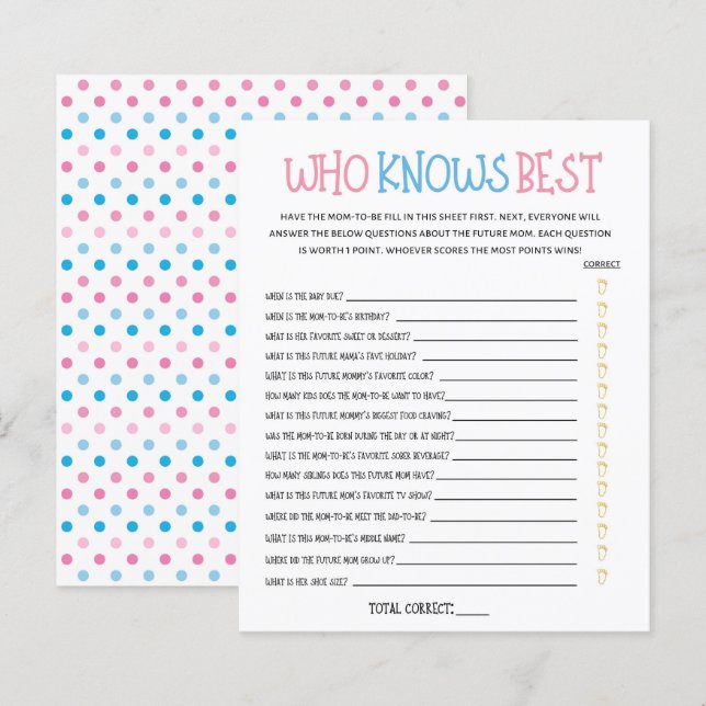 Watercolor Gender Reveal Who Knows Best Game (Front/Back)