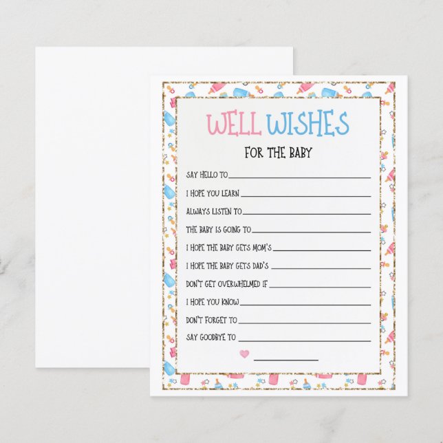 Watercolor Gender Reveal Wishes for Baby Card (Front/Back)