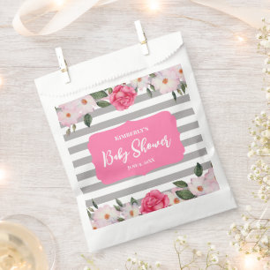 Watercolor Gentle Pink White Roses Baby Shower Favour Bags