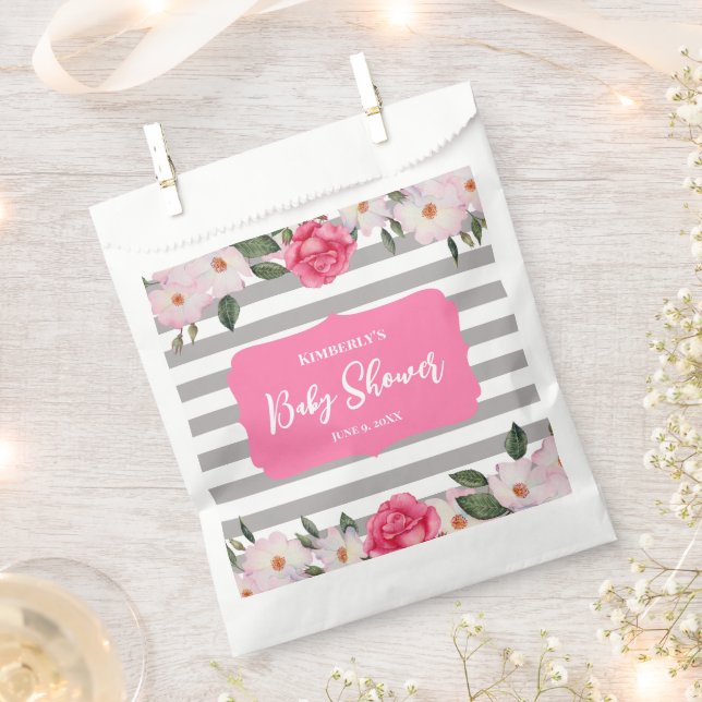 Watercolor Gentle Pink White Roses Baby Shower Favour Bags (Clipped)