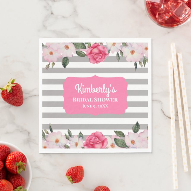 Watercolor Gentle Pink White Roses Bridal Shower Napkin (Insitu)