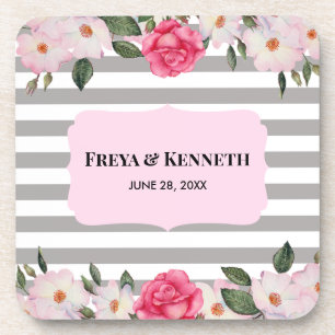 Watercolor Gentle Pink White Roses Floral Wedding Coaster