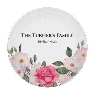 Watercolor Gentle Pink White Roses Illustration Cutting Board