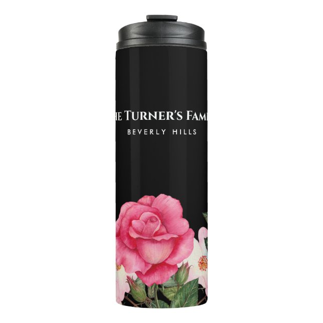 Watercolor Gentle Pink White Roses Illustration Thermal Tumbler (Front)