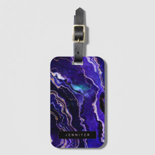 Watercolor Geode Deep Blue Purple Rose Gold Agate Luggage Tag