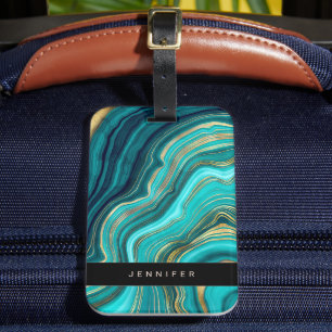 Watercolor Geode Green Agate Malachite Luggage Tag