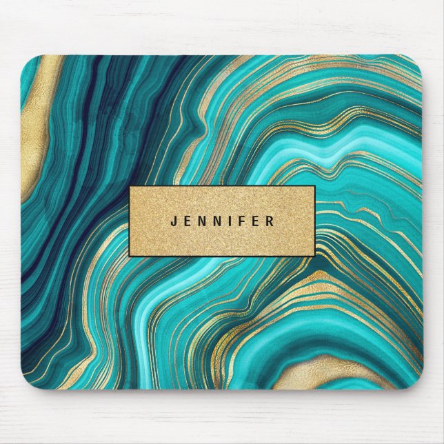 Watercolor Geode Green Agate Malachite Mouse Pad (Front)