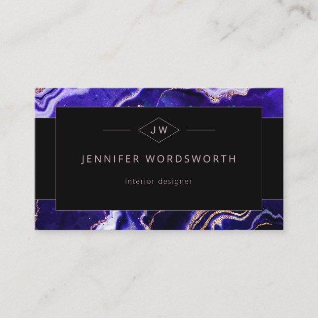 Watercolor Geode Modern Geometric Purple Black Business Card (Front)
