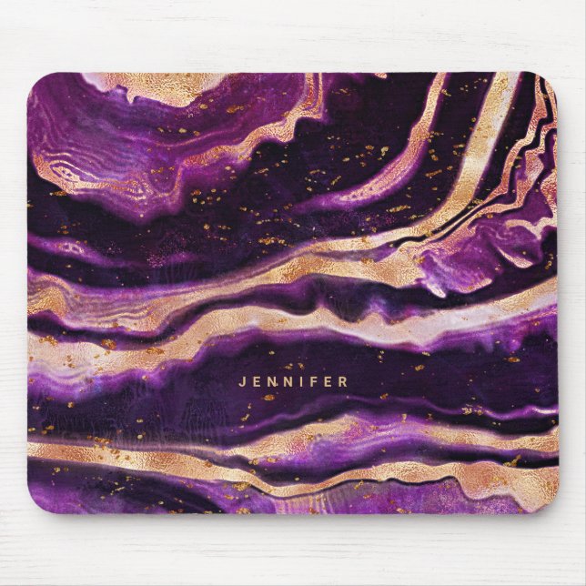 Watercolor Geode Purple Pink Gold Abstract Agate Mouse Pad (Front)