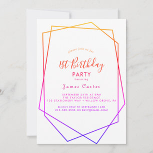 Watercolor Geometric 1st Birthday Party Invitation