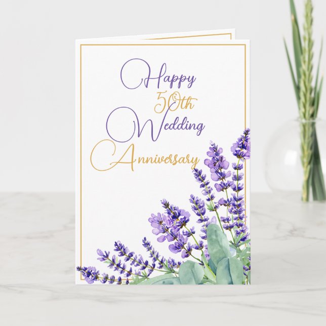Watercolor Geometric 50th Wedding Anniversary Card (Front)