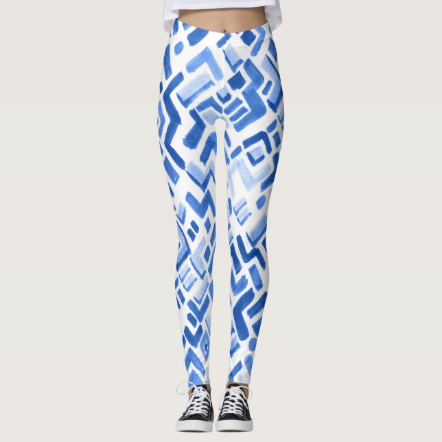 Watercolor Geometric Abstract Seamless Pattern Leggings (Front)