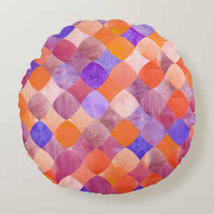 Watercolor geometric, Arab fish scales. Round Cushion