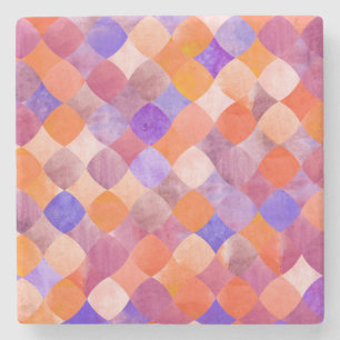 Watercolor geometric, Arab fish scales. Stone Coaster