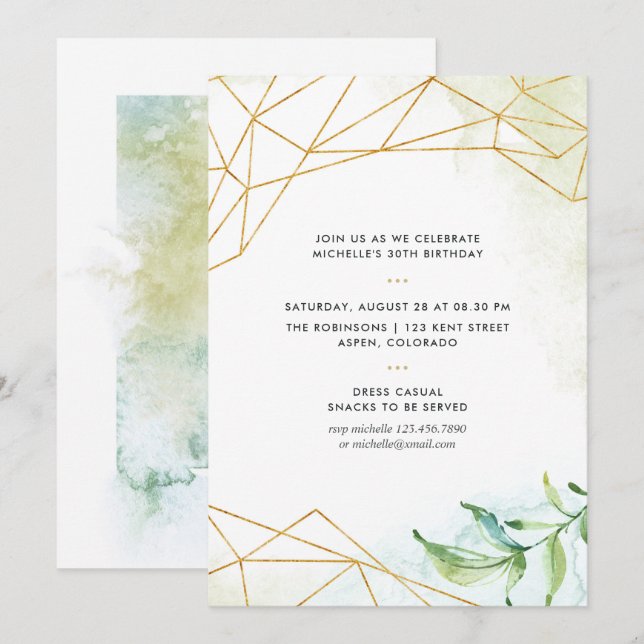 Watercolor Geometric Birthday Party Invitation (Front/Back)