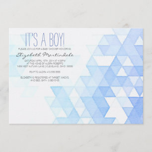Watercolor Geometric Blue Baby Shower Invitation