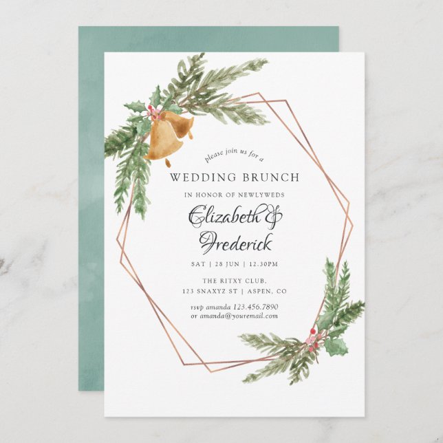 Watercolor Geometric Christmas Wedding Brunch Invitation (Front/Back)