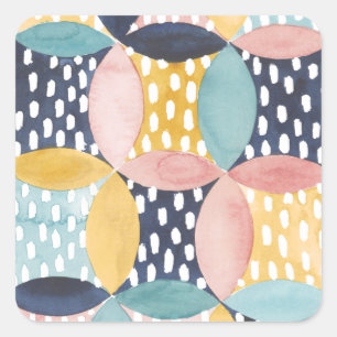 Watercolor Geometric Circles Square Sticker
