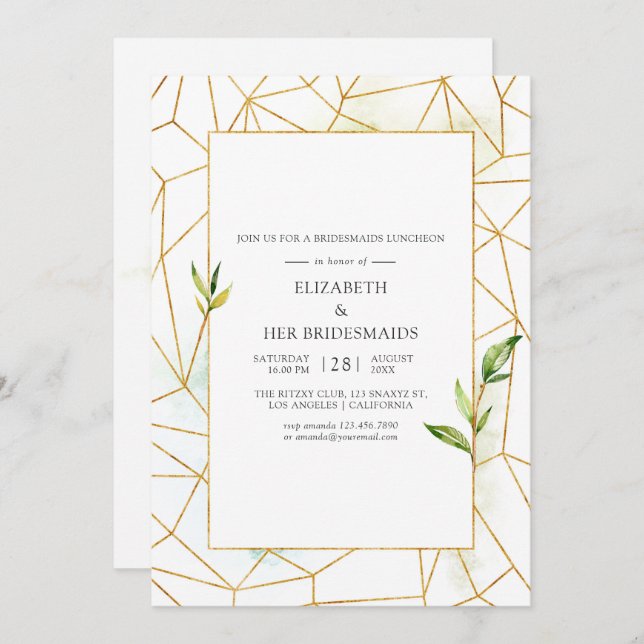 Watercolor Geometric Crystal Bridesmaids Luncheon Invitation (Front/Back)
