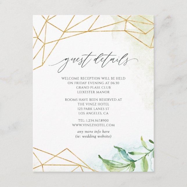 Watercolor Geometric Crystal Wedding Guest Details Enclosure Card (Front)