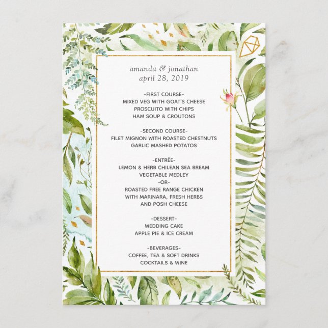 Watercolor Geometric Crystal Wedding Menu (Front)