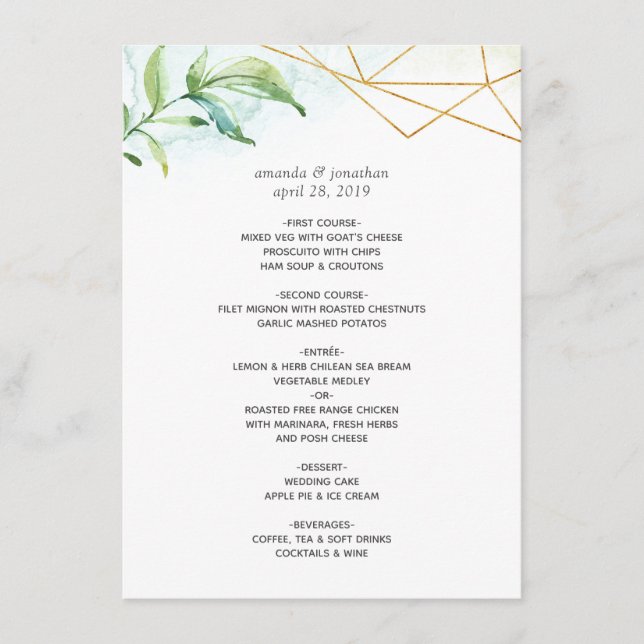 Watercolor Geometric Crystal Wedding Menu (Front)